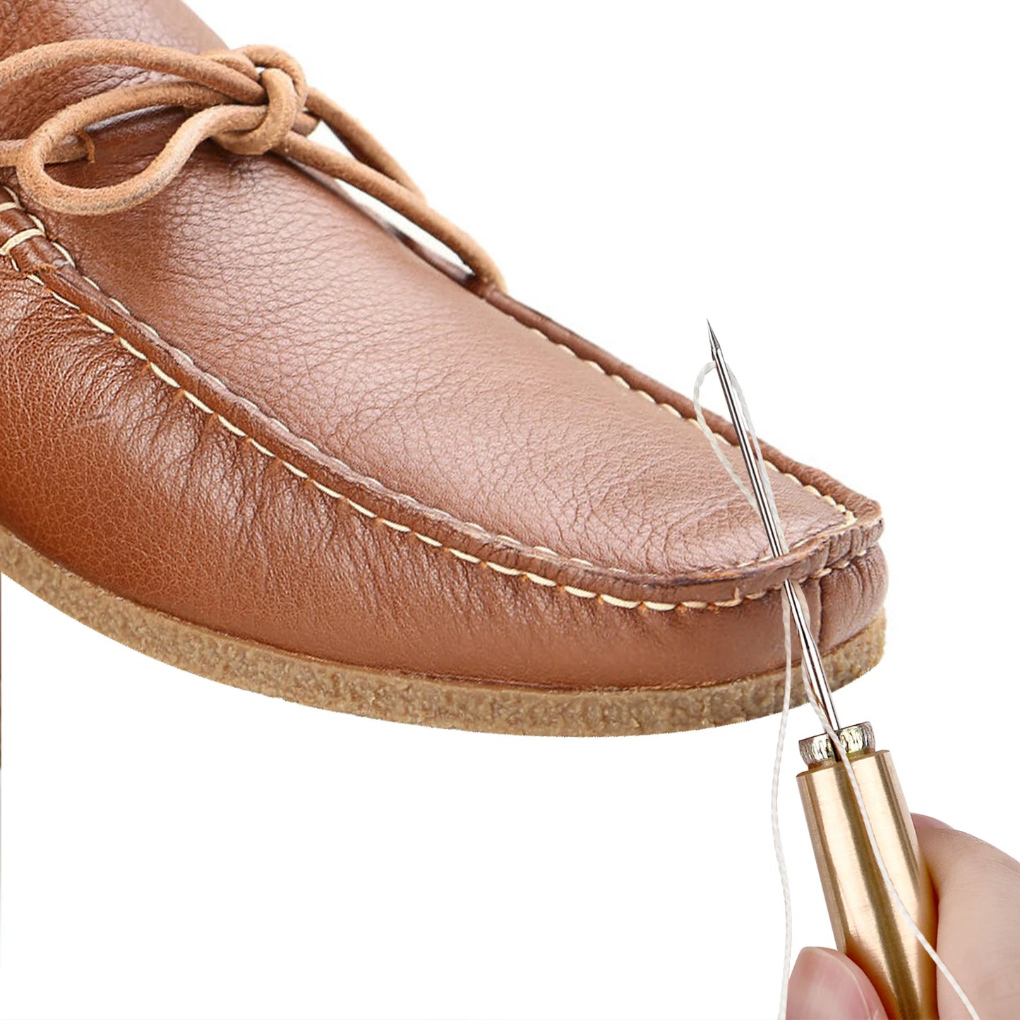 Leather Sewing Kit DIY Leather Sewing Awl Needle with Copper Handle Set Leather Canvas Tent Shoes Repairing Tool 3 Color Thread