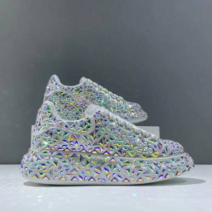 Leather Women Shoes Autumn Spring  New Style Fashion Platform Shoes Ins Platforms Sneakers Tide Shine Bling Rhinestone Shoes