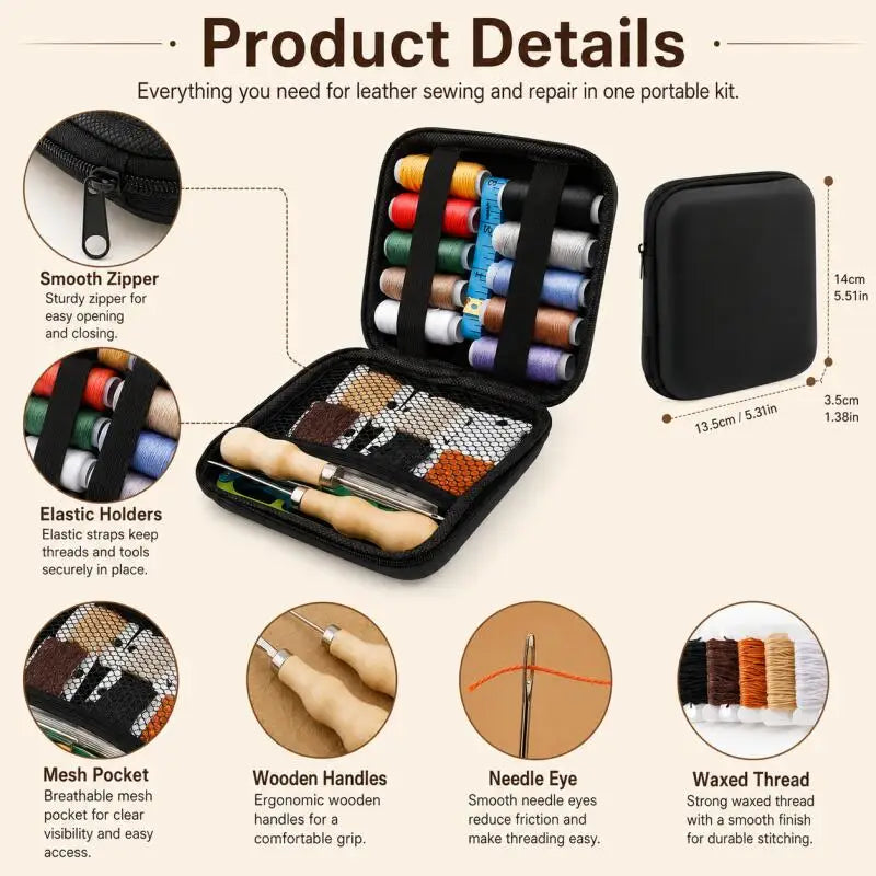 1 set, leather sewing tool kit, with waxed thread, needles, and awl, professional DIY leather craft accessories and tools