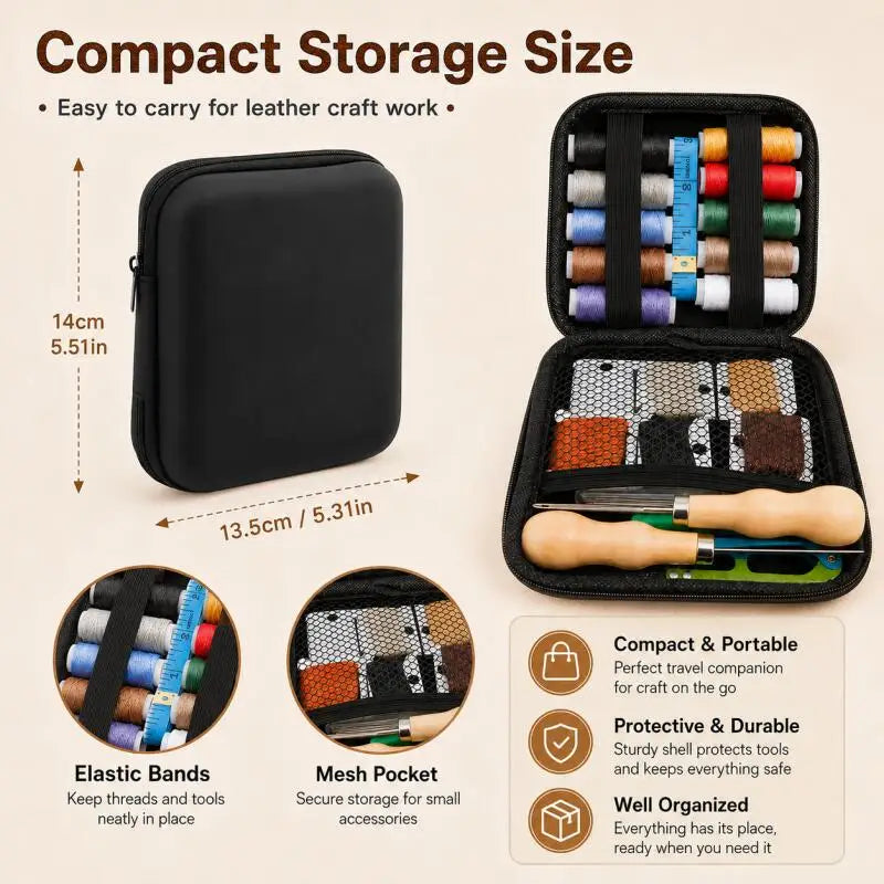 Leather Sewing Tools Kit With Waxed Thread And Needles Awl Professional DIY Leather Handmade Craft Accessories Tools