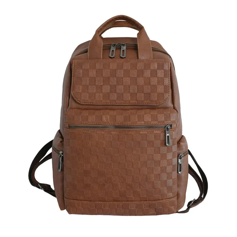 Fashion Plaid Men's Backpack Luxury Travel Backpacks Men Large Capacity Laptop Bags Soft Leather Backbags Student School Bag