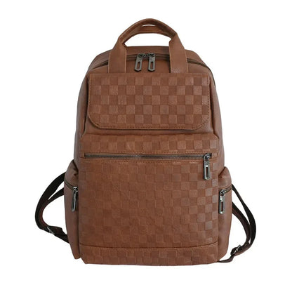 Fashion Plaid Men's Backpack Luxury Travel Backpacks Men Large Capacity Laptop Bags Soft Leather Backbags Student School Bag