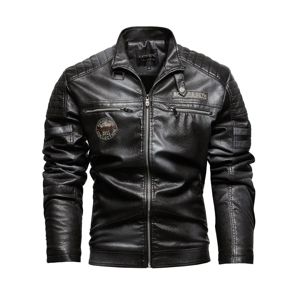 2026 Leather Jackets Men's Autumn Winter Fleece Motorcycle PU Leather Jackets Vintage Casual Stand Collar Windbreaker Slim Coats