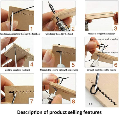 1 Set of Leather Craft Sewing Tools Set, Including Waxed Thread, Wooden Handle Hand Sewing Needle, Beginner Leather Repair