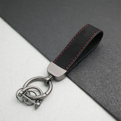 Leather Car Keychain, High-End Car Metal Key, Suede Pendant, Leather Ornament Metal Car Keychain Ring Accessories