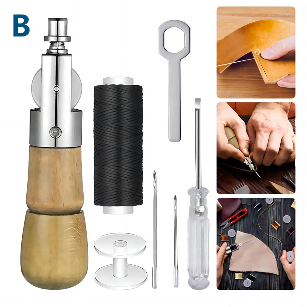 Leather Sewing Awl Thread Kit Hand Sewing Machine Speedy Lock Stitcher Thread Needles DIY Craft Shoemaker Canvas Repair Tool