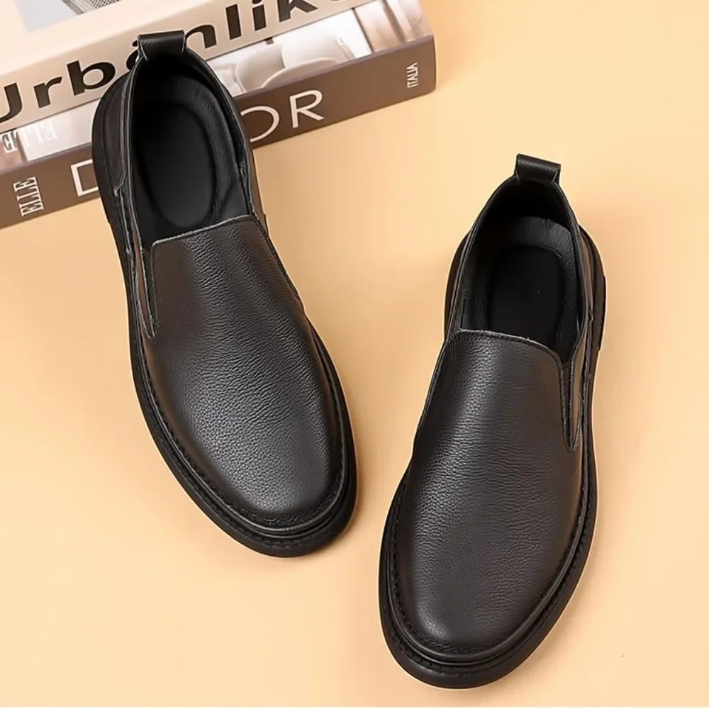 Leather Shoes Men's 2026 Summer New Male Leather Shoe Leather Man Casual Single Shoe Solid Color Breathable Mans Shoes Loafers