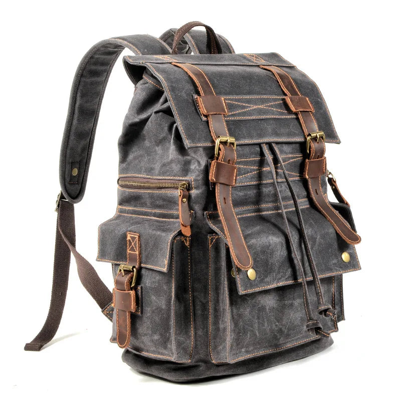 Vintage canvas backpack Leather canvas Backpack Backpack 15-inch laptop tote satchel Academy Shoulder Hiking bag