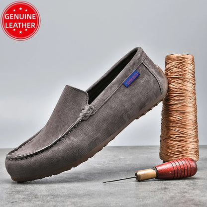 Men's Genuine Leather Handcrafted Slip-On Shoes - Breathable Comfortable Rubber Bottom Casual Formal Loafers