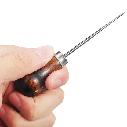Durable Professional Leather Wood Handle Awl For Leather Craft Stitching Sewing Accessories Sewing Stitching Awl Hand Tools