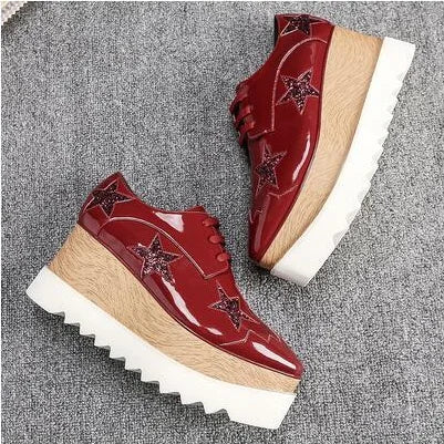 Luxury design thick-soled women's sports shoes fashion star real leather women's casual shoes runway wooden sole women's shoes