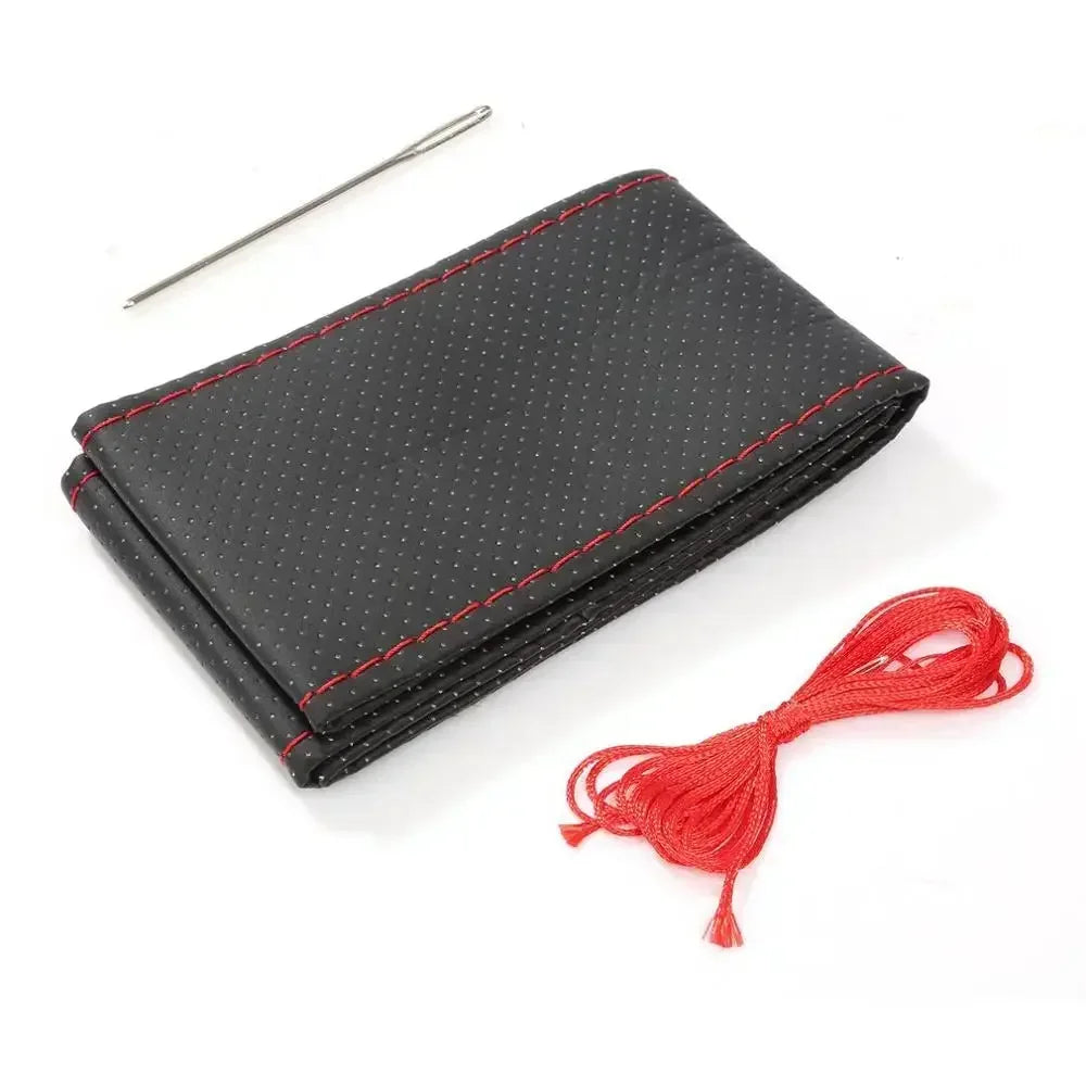 Textured Leather Hand Sew Steering Wheel Protector Cover Complete With Knitting Thread DIY Auto Interior Modification Part 1Pc