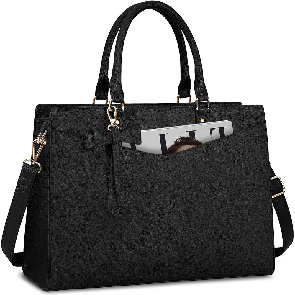 Laptop Bag for Women 15.6 Inch PU Leather Laptop Tote Bag Work Business Office Briefcase Large Lightweight Handbag Shoulder Bag