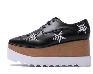 Luxury design thick-soled women's sports shoes fashion star real leather women's casual shoes runway wooden sole women's shoes