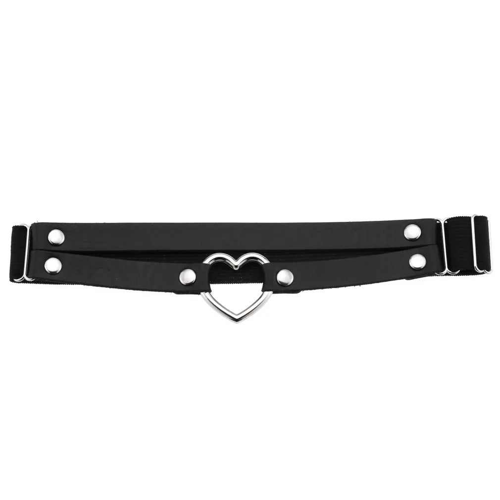 Heart Leg Garter Elastic Belt Rock Leather Leg Harness  For Women Girls Black Thigh Garter Festival Rave Accessories Adjustable