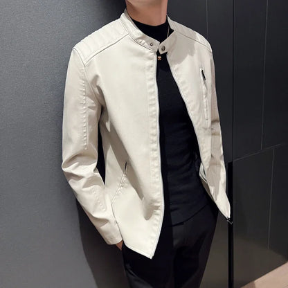 White Leather Jackets Men's Autumn Spring Fashion Trend Simple Personality Male PU Leather Jackets Winter Slim Windbreaker Mens