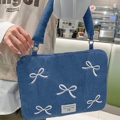 Portable Fashion Computer Bag 14 Inches Bowknot Embroidered Laptop Bag Soft Shockproof Laptop Sleeve Office Use