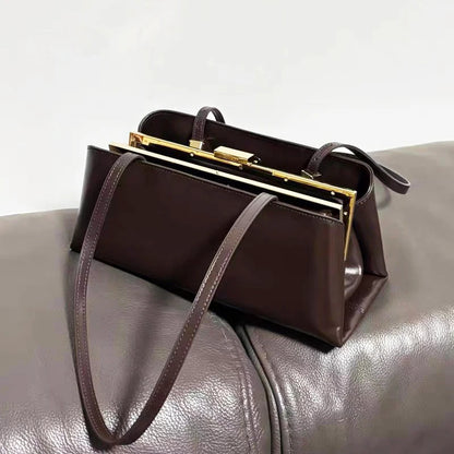 Luxury Leather Handbag For Women High-end Hardware Magnetic Suction Clip Design Elegant Minimalist Shoulder Underarm Bag Purse