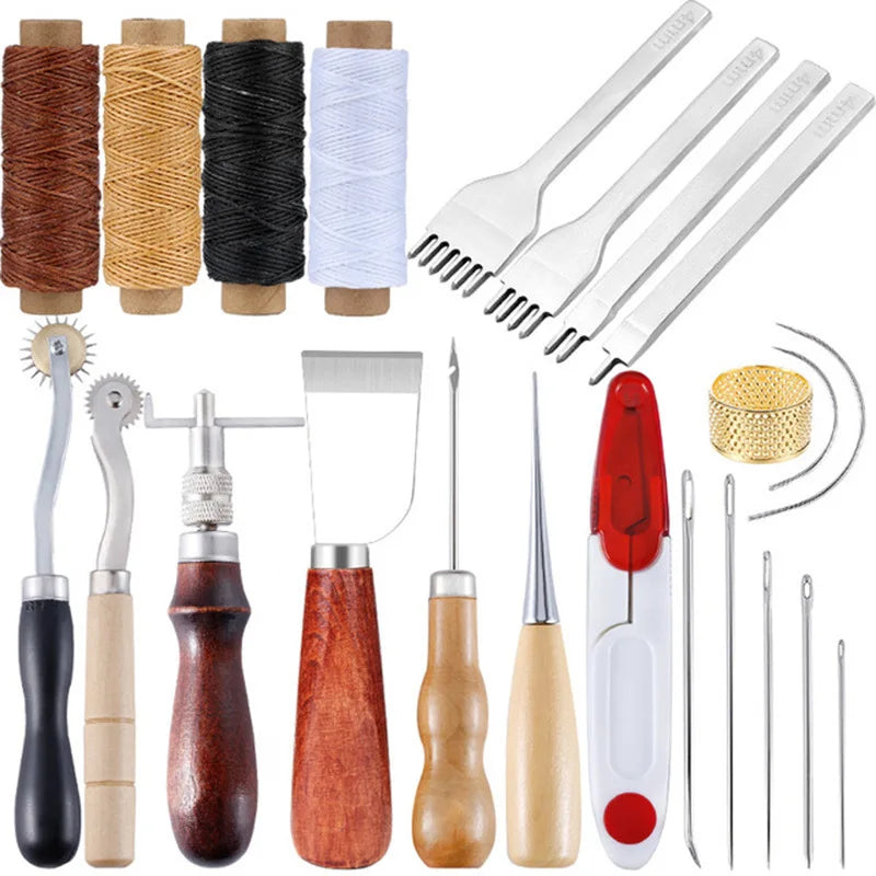 Leather Sewing Kit with Awl Hand Sewing Stitching Needles Thread Leather Craft Tool Kit for Shoes Sofa Tent Carpet