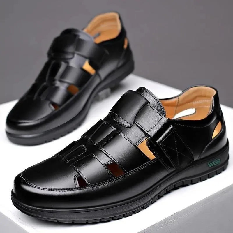 2026 Men Leather Shoes Business Casual Forma Wear High Heels Soft Sole Non-Slip Summer Sandals Black Leather Shoes Luxury Shoes