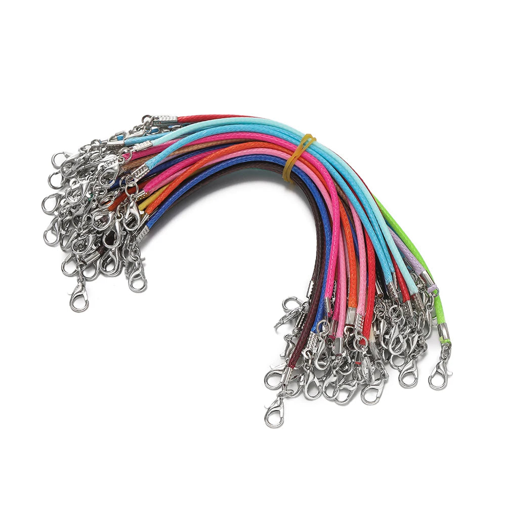 10pcs 2mm PU Leather Wax Thread 13cm Braided Strings With Alloy Lobster Clasp Bracelet Cord for DIY Jewelry Making Supplies