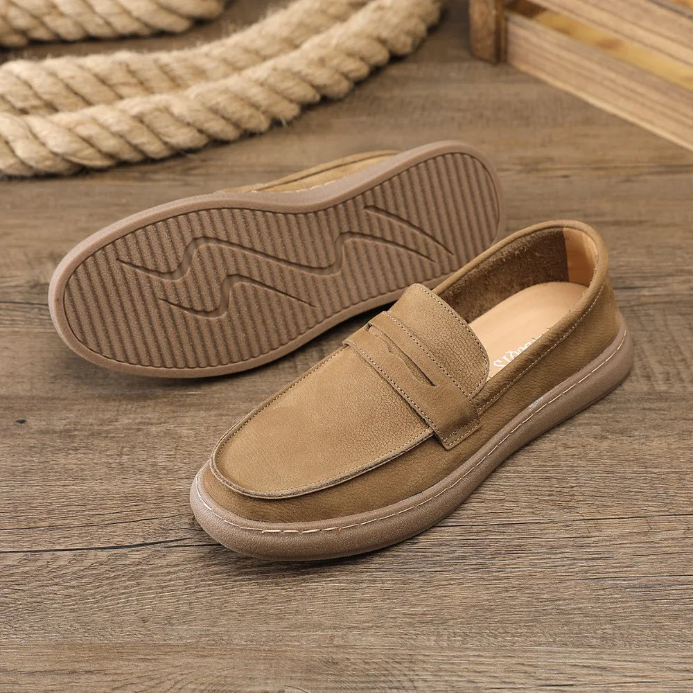Men's Casual Leather Shoes Men Leather Original Platform Soled Cow Suede Leather Loafers Men Casual Shoes