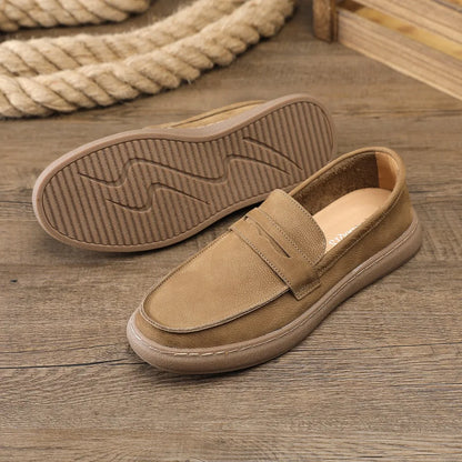 Men's Casual Leather Shoes Men Leather Original Platform Soled Cow Suede Leather Loafers Men Casual Shoes