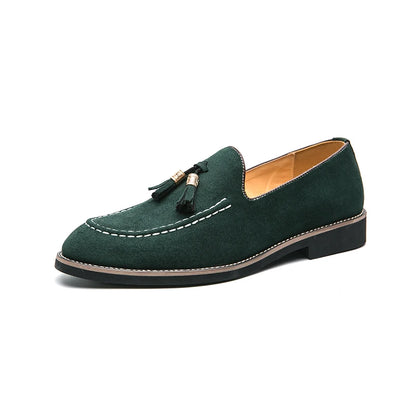 Italian Brand Cowhide Suede Pointed Toe Leather Shoes High Quality Men's Loafers Men's Casual Shoes British Style Flat Shoes