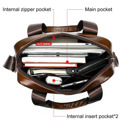 Men's Shoulder Bags Genuine Leather Crossbody Messenger Bag for 13.3 Inch Laptop Briefcase Leather Man Handbags 8577