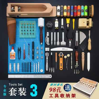 [Professional Edition] Handmade Leather Goods DIY Tool Set Hand Sewn Leather Art Leather Tools Homemade Wallet Bag Production