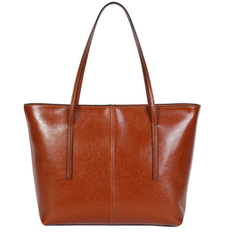 Genuine Leather Women's Large Capacity Tote Bag Women Fashion High quality Cowhide hand shoulder bag Commuter shopping bag