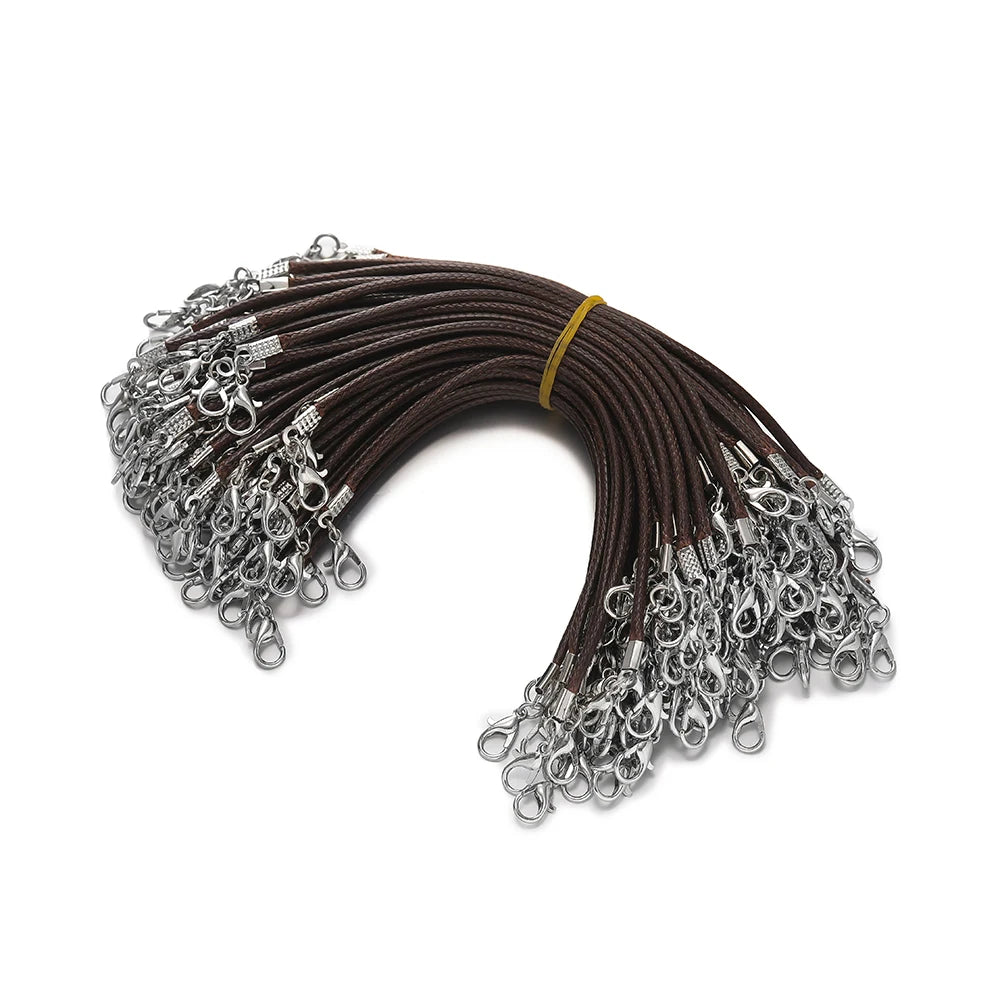 10pcs 2mm PU Leather Wax Thread 13cm Braided Strings With Alloy Lobster Clasp Bracelet Cord for DIY Jewelry Making Supplies