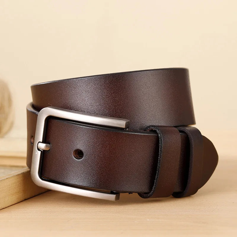 3.7cm Wide Men's Synthetic Leather Belt with Metal Pin Buckle, Casual Jeans Belt for Men, Unisex Synthetic Leather Pants Belt