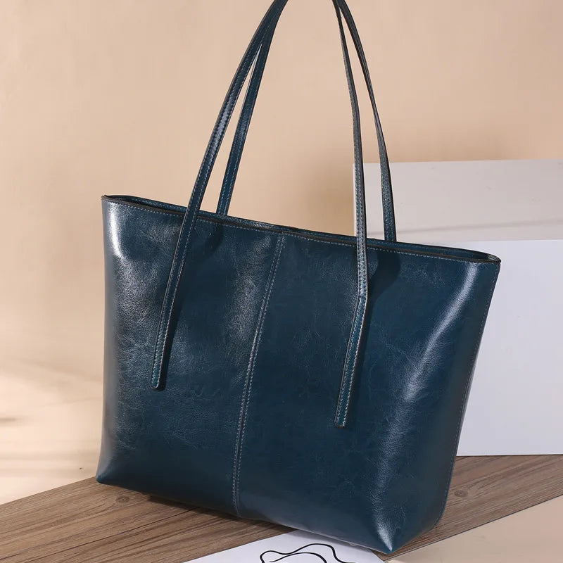 Genuine Leather Women's Large Capacity Tote Bag Women Fashion High quality Cowhide hand shoulder bag Commuter shopping bag