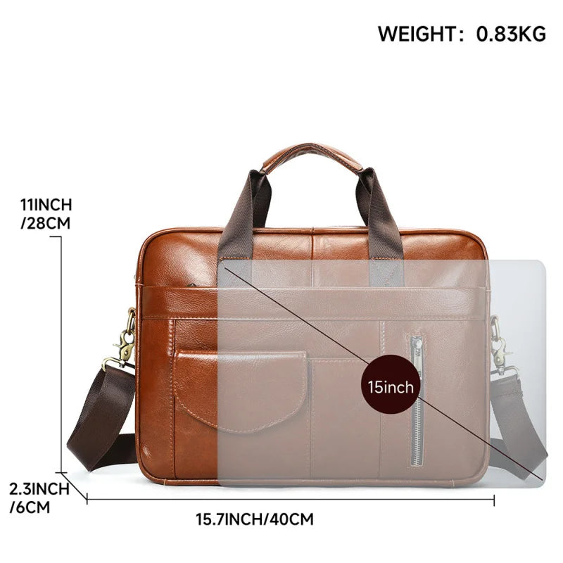 Best-selling business men's genuine leather briefcase with large capacity - 14-inch laptop carrying case - top-grade cowhide bag