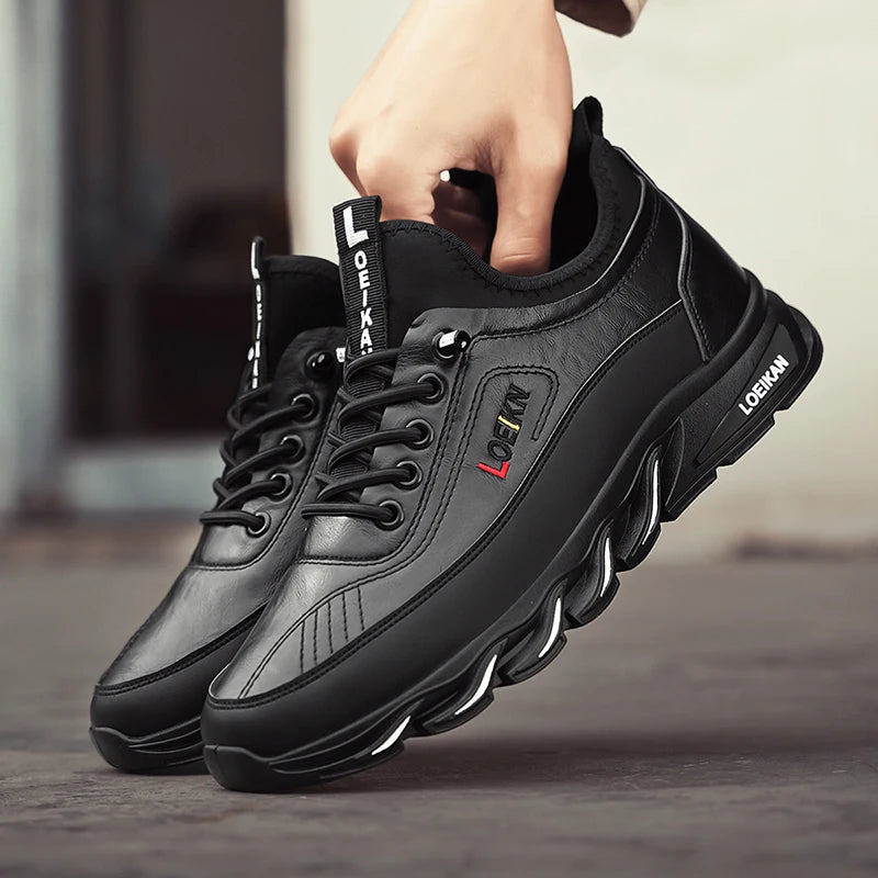 Men's Leather Casual Shoes Breathable Lace-up Business Sneakers Non-slip Comfortable Work Shoes