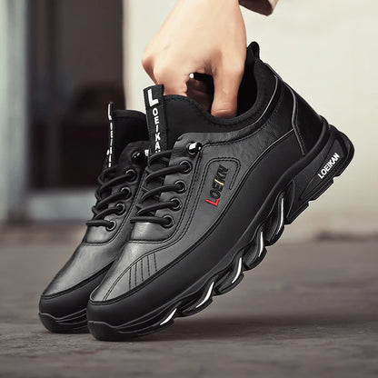 Men's Leather Casual Shoes Breathable Lace-up Business Sneakers Non-slip Comfortable Work Shoes
