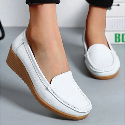 Leather Shoes For Women Flats White Black Loafers With Heels Shoes Casual Women's Moccasins Slip On Flat Shoes Summer Footwear