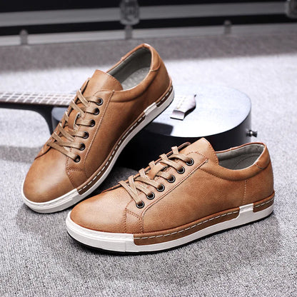 Men's Casual Leather Shoes for Men Fashion Four Seasons Breathable Lace-up Athletic Shoes Shallow Skate Shoes Large Sizes 38-48