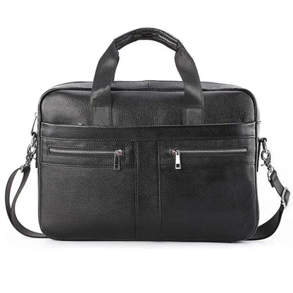 Men's Fashion Genuine Leather Briefcase Large A4 Document Shoulder Bag 14 Inch Laptop Messenger Tote Handbag Male
