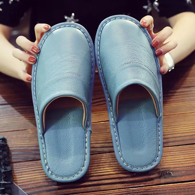 Leather Slippers Homes in indoor slipper Spring Autumn summer men women elderly non-slip casual Slides shoes