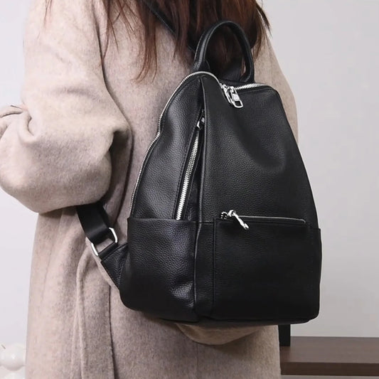 women's backpacks Genuine leather Chic Urban Tel Aviv Style Soft Adjustable structured College Laptop Backpack Shoulder Bag