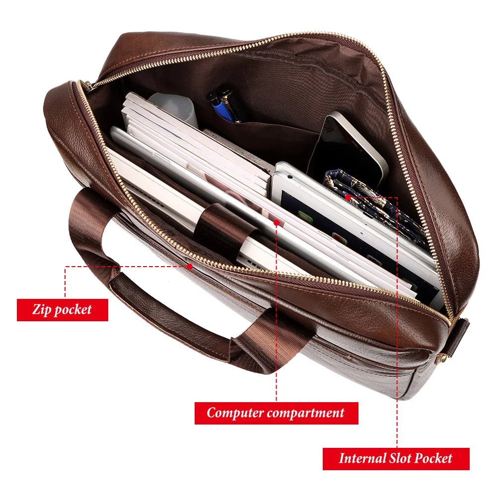 Men Briefcase Bag High Quality Business Genuine Leather Shoulder Messenger Bags Male Office Handbag 14 inch Laptop Bag Travel
