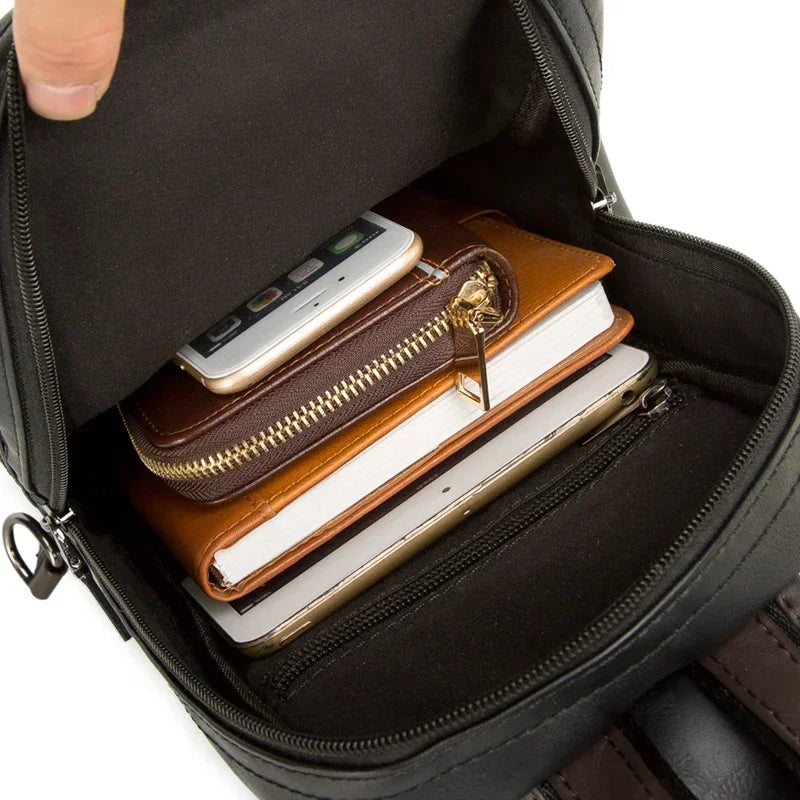 Leather Crossbody Bags for Men Messenger Chest Bag 2024 New Fashion Casual Bag Waterproof PU Single Shoulder Bags Vintage Luxury