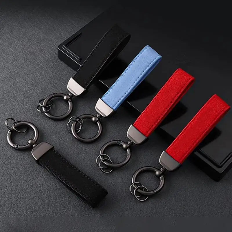Leather Car Keychain, High-End Car Metal Key, Suede Pendant, Leather Ornament Metal Car Keychain Ring Accessories