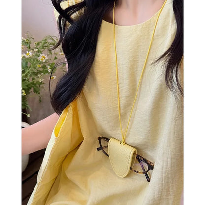 Leather Neck Strap Glasses Bag Simple Hanging Neck Pouch Pendant Storage Hanging Rope Sunglasses Clip Women Fashion Accessories