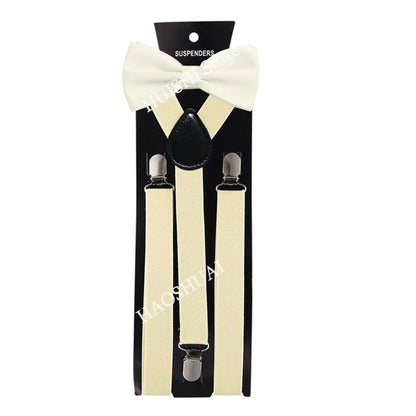 Suspenders Man Bowtie Solid Color Elastic PU Leather Suspenders For Man Belt Adjustable Straps For Wedding Bow Tie Accessories