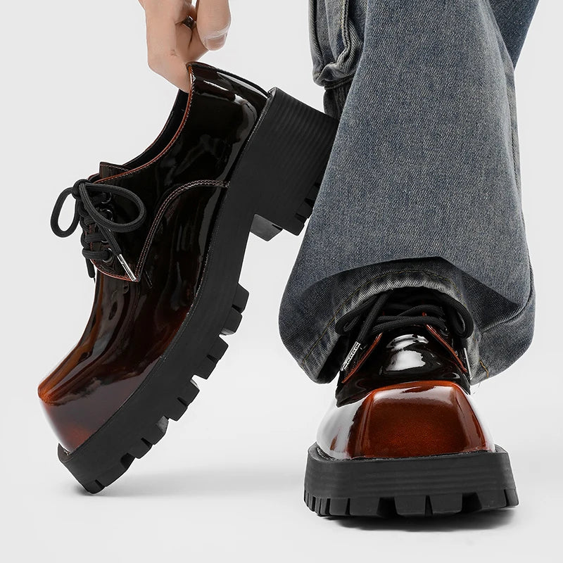 Men's thick soled leather shoes Luxury designer style Work Business Office fashion party 38-46 Casual lace up derby shoes