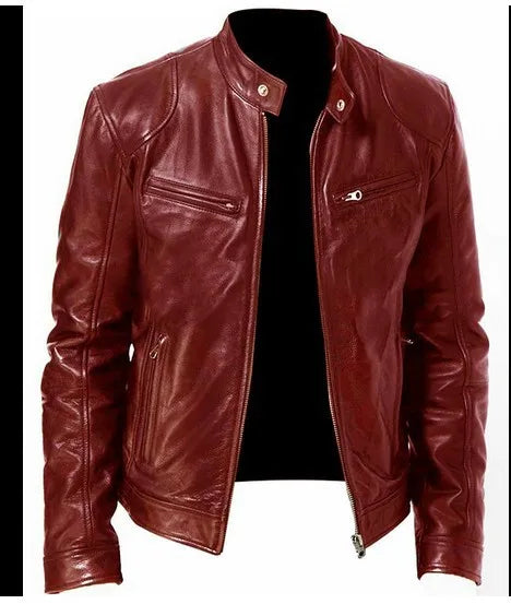 Men's Leather Jacket Bomber Motorcycle Biker Pu Leather Casual Loose Fit Faux Jacket For Men