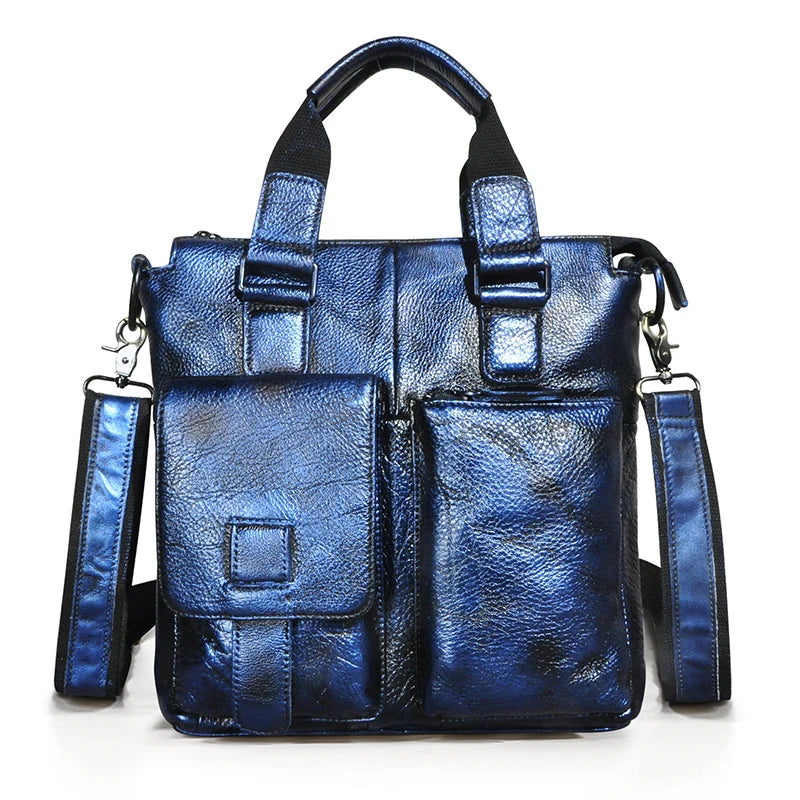 Men Original Leather Retro Designer Business Briefcase Casual 12" Laptop Travel Bag Tote Attache Messenger Bag Portfolio B259